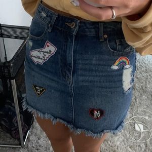 Forever 21 Denim Skirt with Vintage Patches